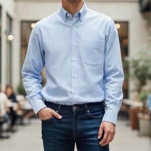 SYD JEROME Men's Blue Oxford Dress Shirt 16 L - Fine 2-Ply Cotton Canada